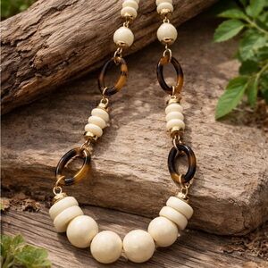 Talbots Cream and Brown Beaded Necklace